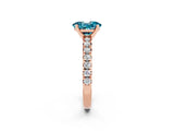 Rose gold Oval Cut Blue Topaz Solitaire Pavé Engagement Ring with Round Band and Prong Setting_14