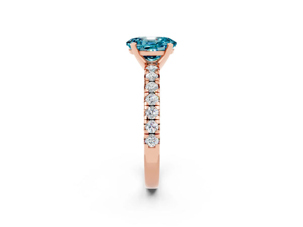 Rose gold Oval Cut Blue Topaz Solitaire Pavé Engagement Ring with Round Band and Prong Setting