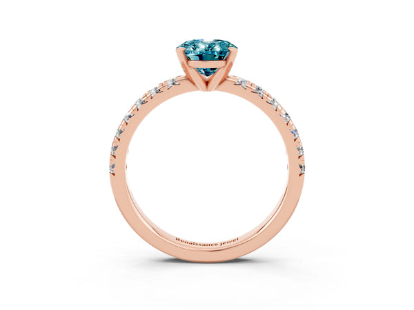 Rose gold Oval Cut Blue Topaz Solitaire Pavé Engagement Ring with Round Band and Prong Setting