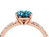 Rose gold Oval Cut Blue Topaz Solitaire Pavé Engagement Ring with Round Band and Prong Setting_76