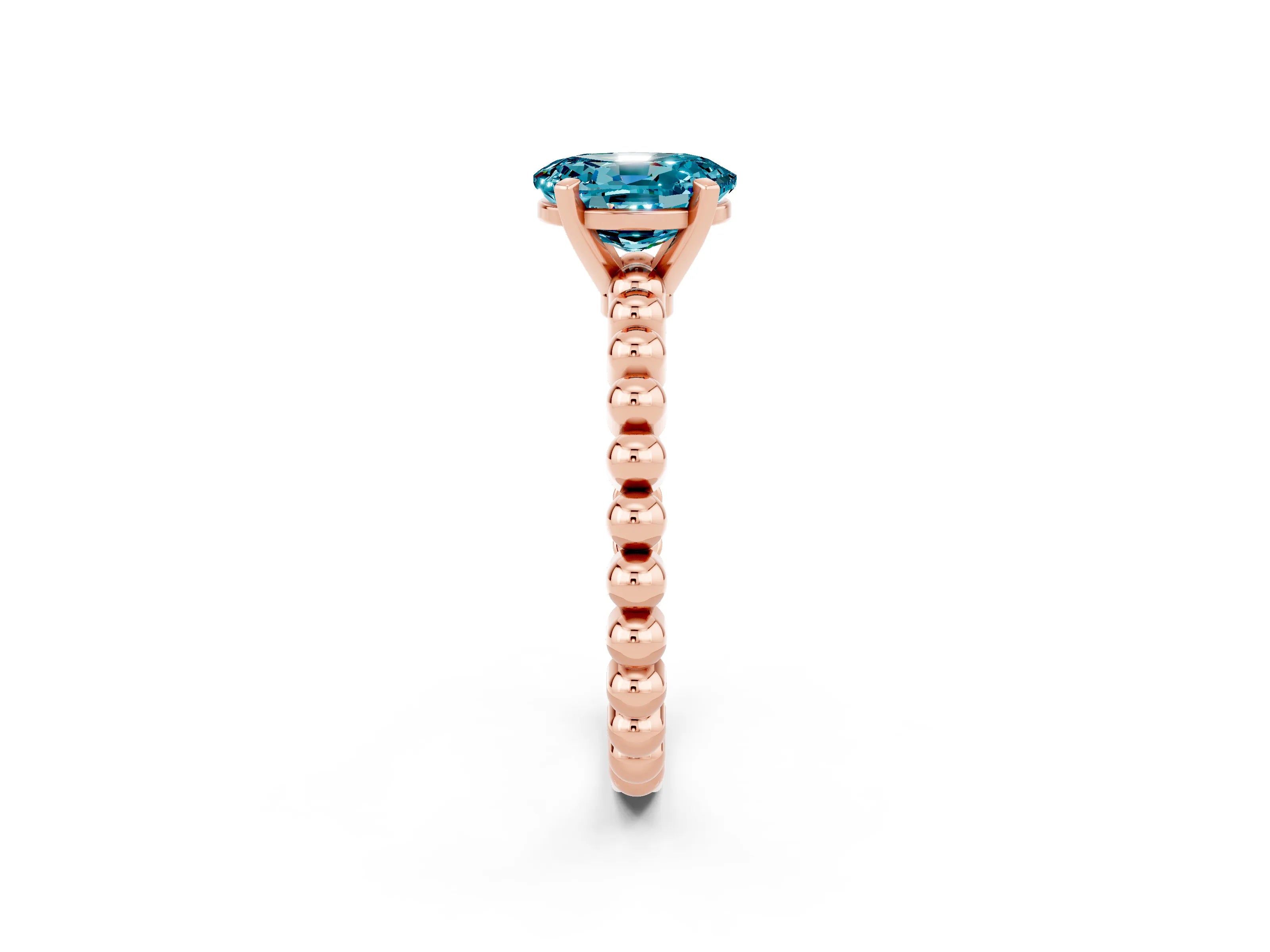 Rose gold Oval Cut Blue Topaz Solitaire Ring with Beaded Band and Prong Setting_2