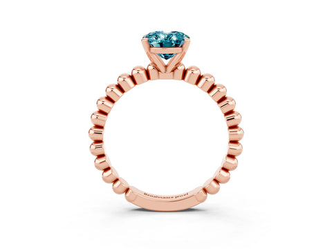 Rose gold Oval Cut Blue Topaz Solitaire Ring with Beaded Band and Prong Setting_3