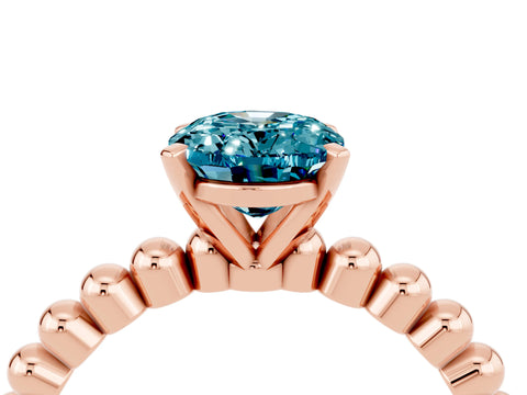 Rose gold Oval Cut Blue Topaz Solitaire Ring with Beaded Band and Prong Setting_4