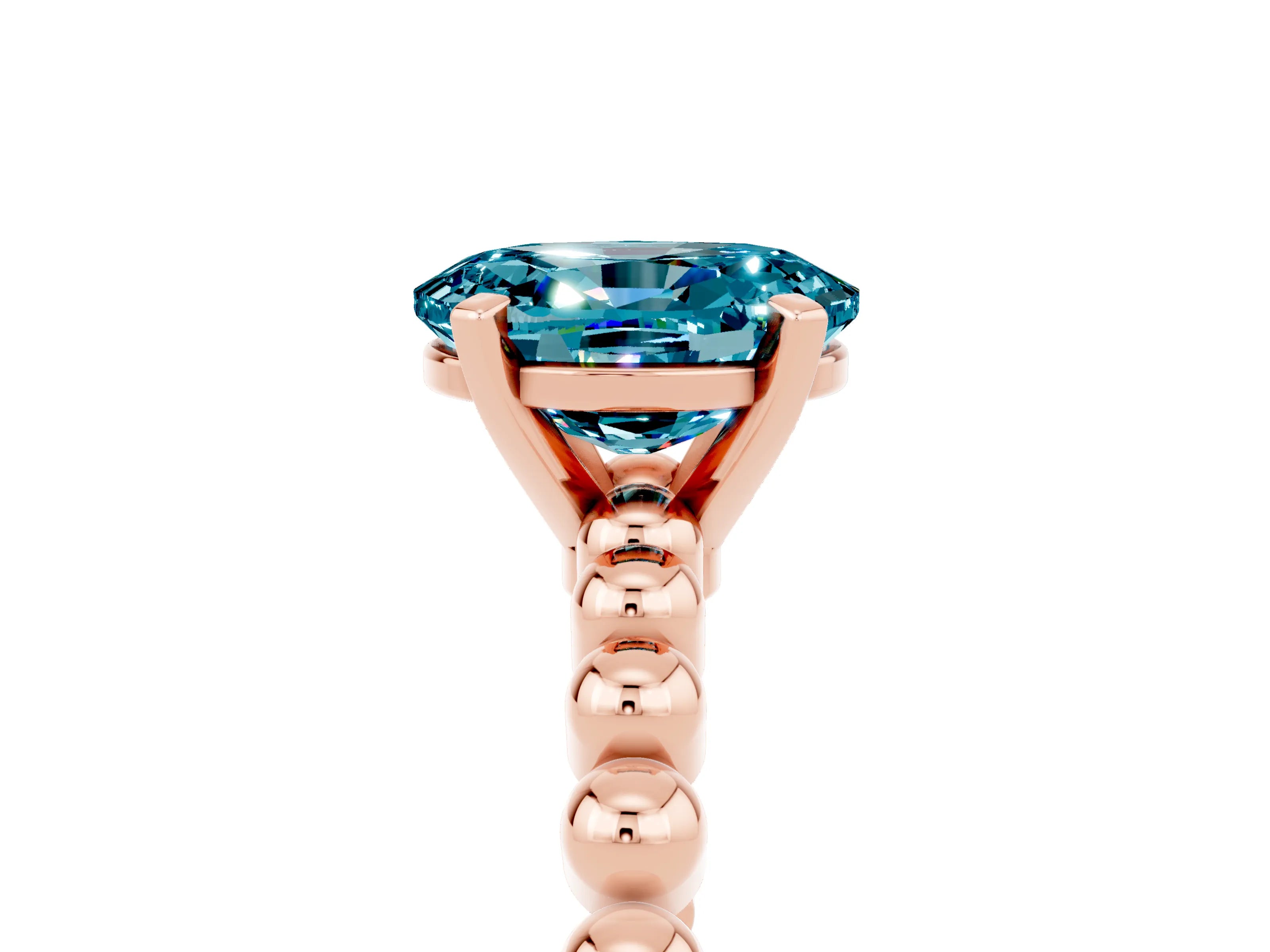 Rose gold Oval Cut Blue Topaz Solitaire Ring with Beaded Band and Prong Setting_5