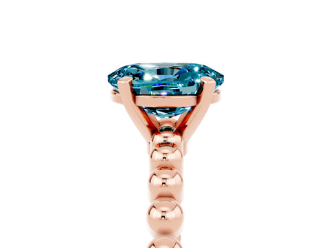 Rose gold Oval Cut Blue Topaz Solitaire Ring with Beaded Band and Prong Setting_5