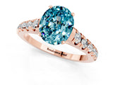 Rose gold Oval Cut Blue Topaz Solitaire Ring with Cathedral Setting and Pavé Band_1