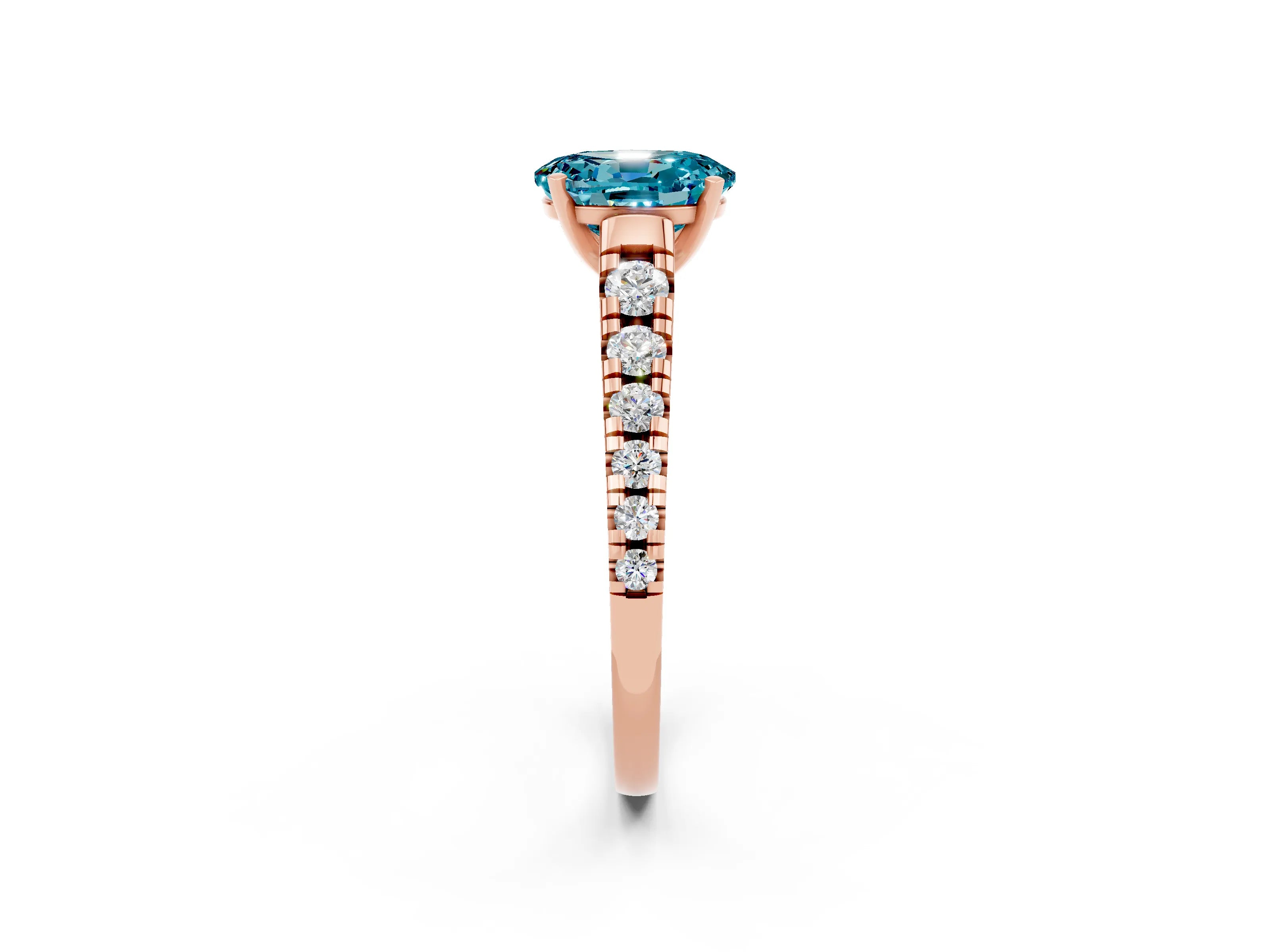 Rose gold Oval Cut Blue Topaz Solitaire Ring with Cathedral Setting and Pavé Band_2