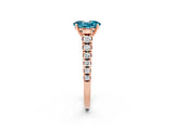 Rose gold Oval Cut Blue Topaz Solitaire Ring with Cathedral Setting and Pavé Band_2