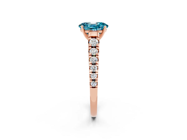 Rose gold Oval Cut Blue Topaz Cathedral Solitaire Ring with Round  Pavé Band