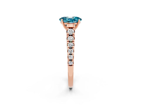 Rose gold Oval Cut Blue Topaz Solitaire Ring with Cathedral Setting and Pavé Band_2