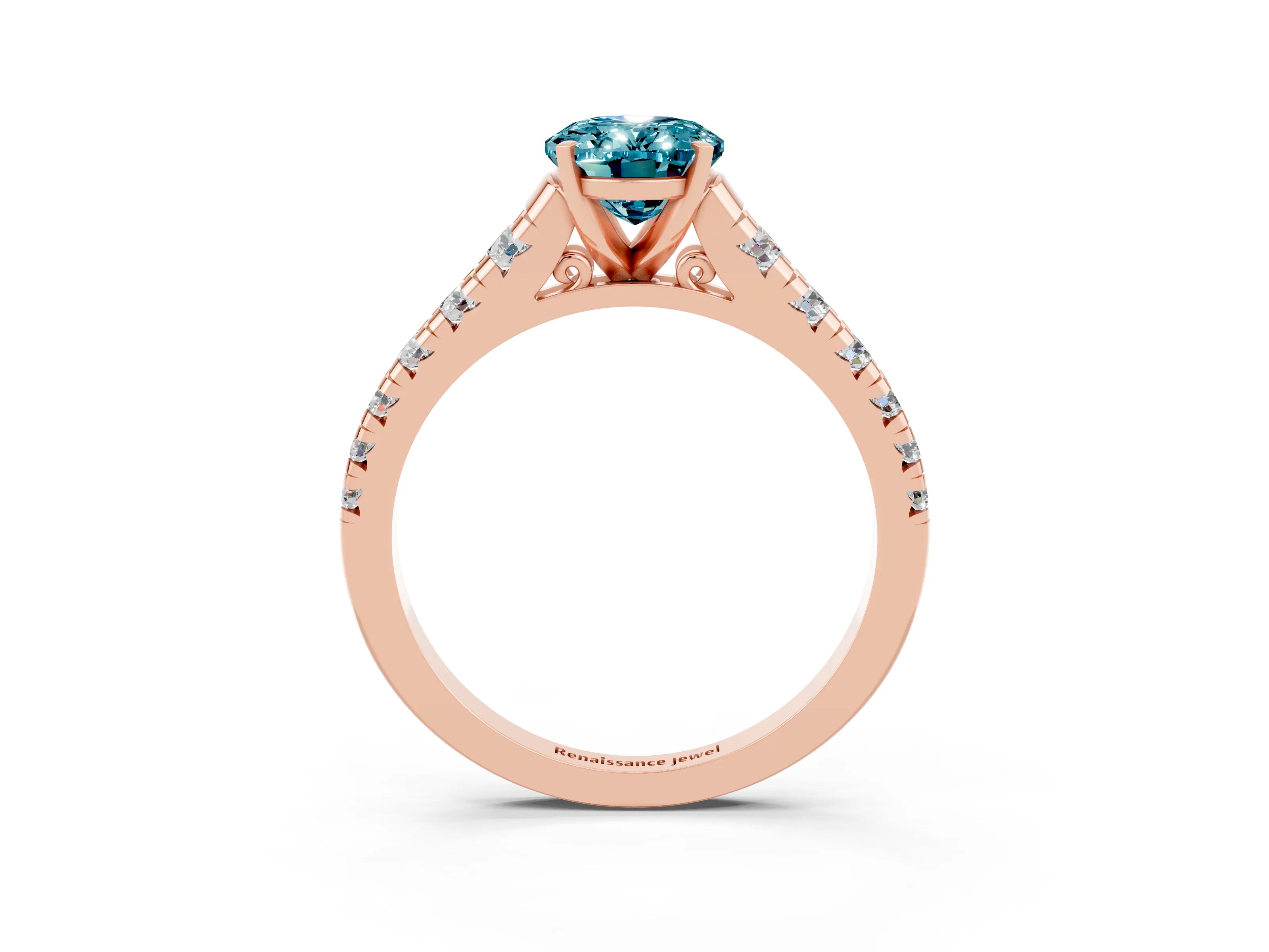 Rose gold Oval Cut Blue Topaz Solitaire Ring with Cathedral Setting and Pavé Band_3