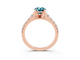 Rose gold Oval Cut Blue Topaz Solitaire Ring with Cathedral Setting and Pavé Band_3