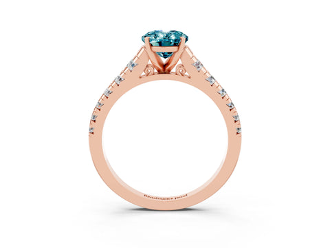 Rose gold Oval Cut Blue Topaz Solitaire Ring with Cathedral Setting and Pavé Band_3