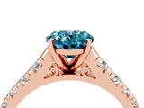 Rose gold Oval Cut Blue Topaz Solitaire Ring with Cathedral Setting and Pavé Band_4