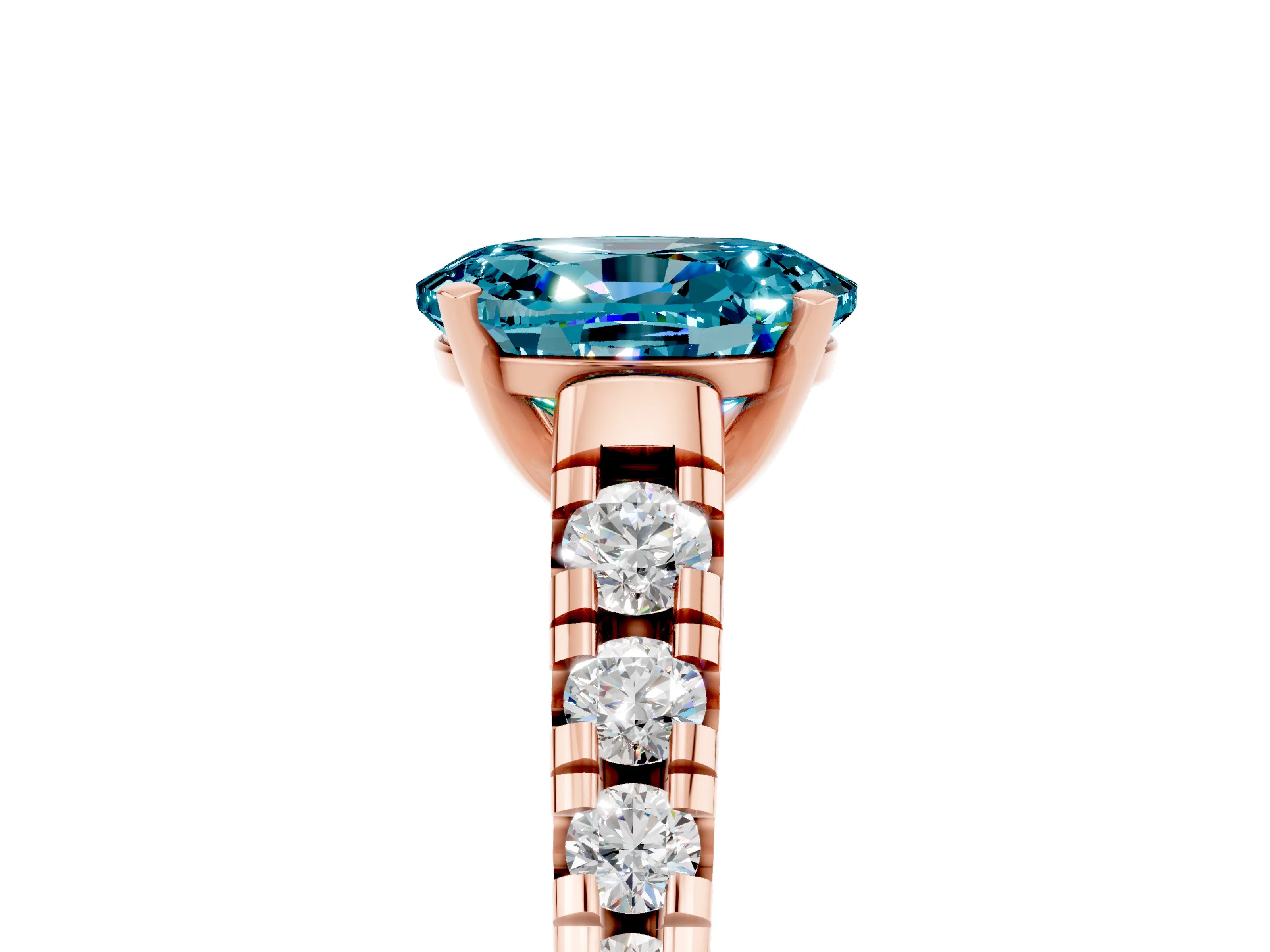 Rose gold Oval Cut Blue Topaz Solitaire Ring with Cathedral Setting and Pavé Band_5