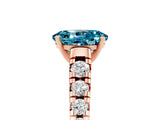 Rose gold Oval Cut Blue Topaz Solitaire Ring with Cathedral Setting and Pavé Band_5