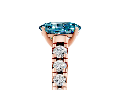 Rose gold Oval Cut Blue Topaz Solitaire Ring with Cathedral Setting and Pavé Band_5