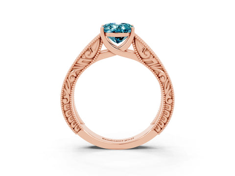 Rose gold Oval Cut Blue Topaz Solitaire Ring with Engraved Band and Four-Prong Setting_3