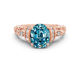 Rose gold Oval Cut Blue Topaz Solitaire Ring with Filigree Band and Four-Prong Setting_24