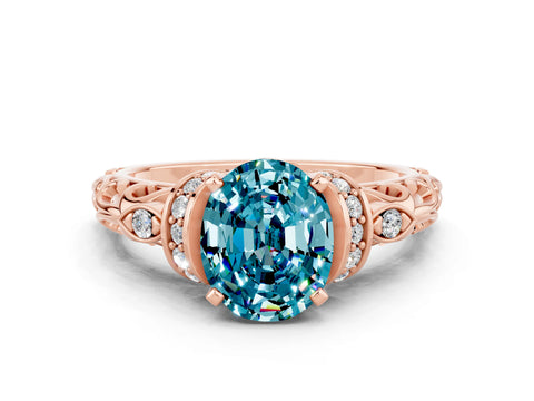 Rose gold Oval Cut Blue Topaz Solitaire Ring with Filigree Band and Four-Prong Setting_24