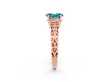 Rose gold Oval Cut Blue Topaz Solitaire Ring with Filigree Band and Four-Prong Setting_26