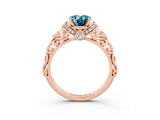Rose gold Oval Cut Blue Topaz Solitaire Ring with Filigree Band and Four-Prong Setting_27