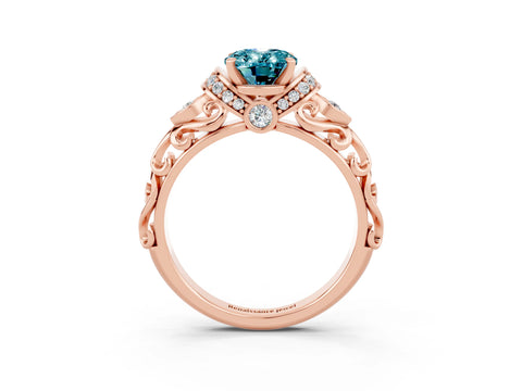 Rose gold Oval Cut Blue Topaz Solitaire Ring with Filigree Band and Four-Prong Setting_27