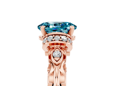 Rose gold Oval Cut Blue Topaz Solitaire Ring with Filigree Band and Four-Prong Setting_29