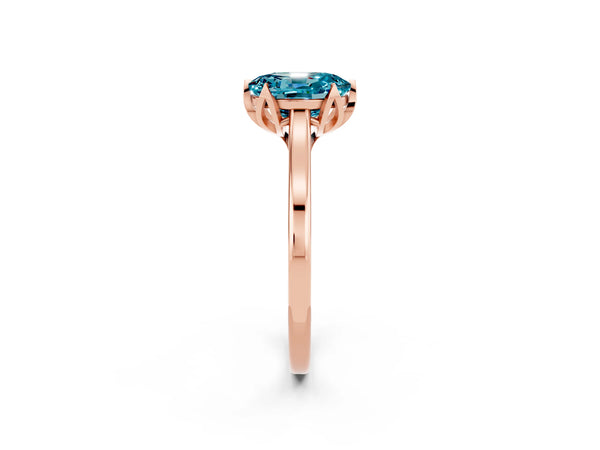 Rose gold Oval Cut Blue Topaz Solitaire Ring with Flower Prong Setting and Classic Band