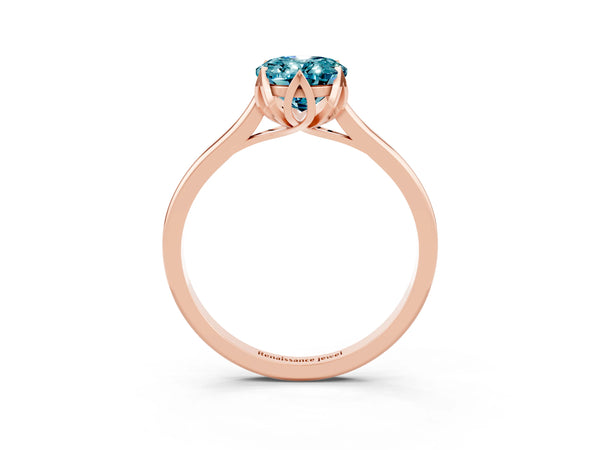 Rose gold Oval Cut Blue Topaz Solitaire Ring with Flower Prong Setting and Classic Band