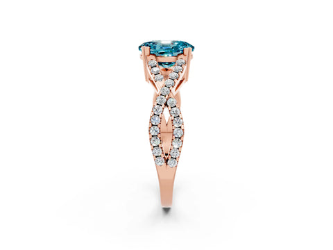 Rose gold Oval Cut Blue Topaz Solitaire Ring with Four-Prong Setting and Twisted Pavé Band_2