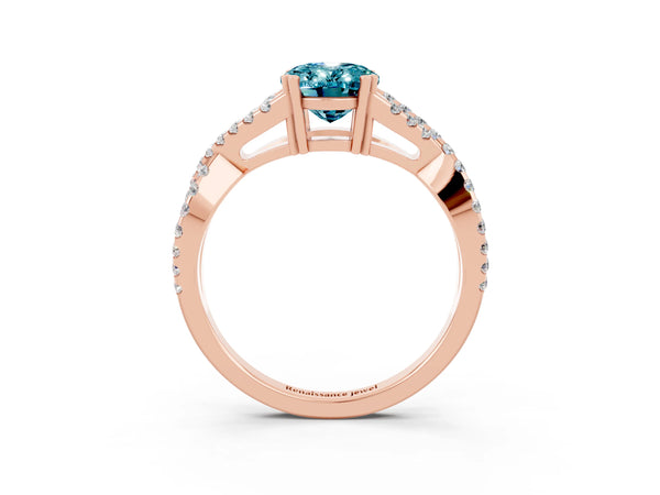 Rose gold Oval Cut Blue Topaz Solitaire Ring with Four-Prong Setting and Twisted Pavé Band