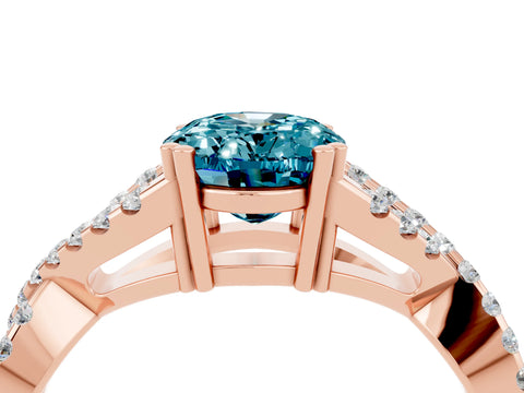 Rose gold Oval Cut Blue Topaz Solitaire Ring with Four-Prong Setting and Twisted Pavé Band_4