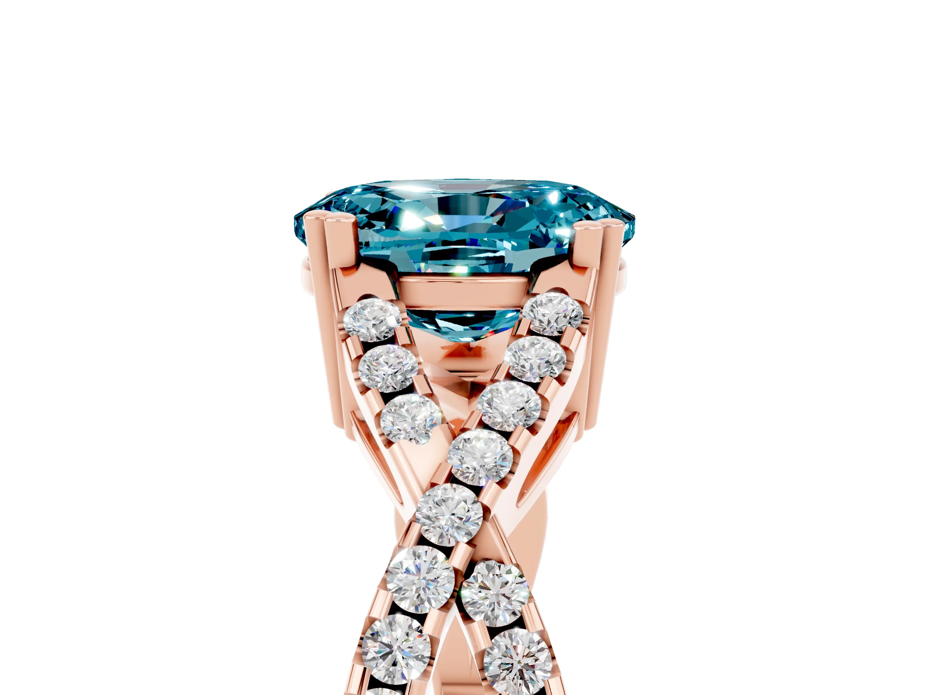 Rose gold Oval Cut Blue Topaz Solitaire Ring with Four-Prong Setting and Twisted Pavé Band_5