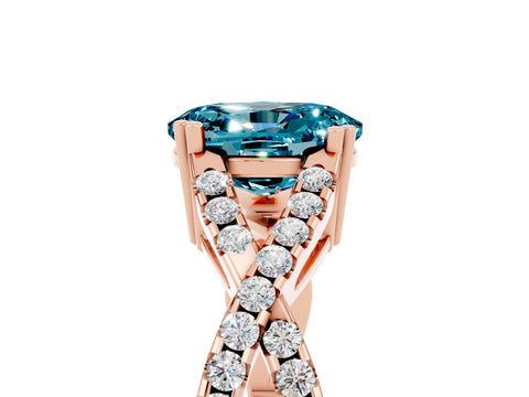 Rose gold Oval Cut Blue Topaz Solitaire Ring with Four-Prong Setting and Twisted Pavé Band_5