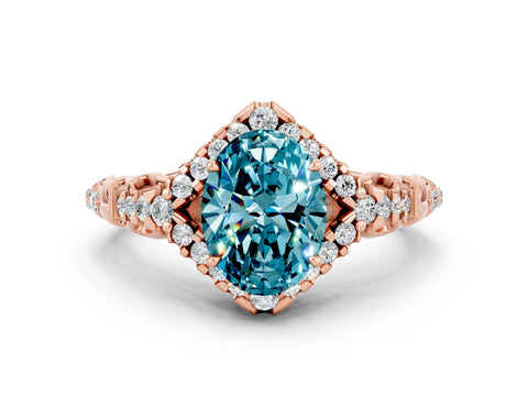 Rose gold Oval Cut Blue Topaz Solitaire Ring with Hidden Halo and Pavé Band_12