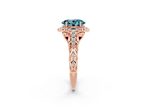 Rose gold Oval Cut Blue Topaz Solitaire Ring with Hidden Halo and Pavé Band_14
