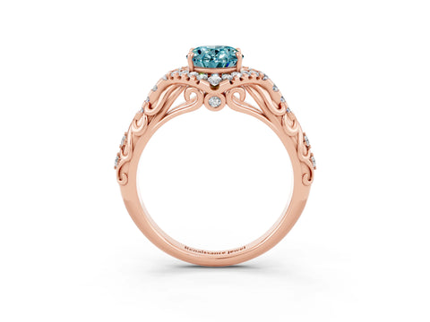Rose gold Oval Cut Blue Topaz Solitaire Ring with Hidden Halo and Pavé Band_15