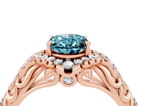 Rose gold Oval Cut Blue Topaz Solitaire Ring with Hidden Halo and Pavé Band_16