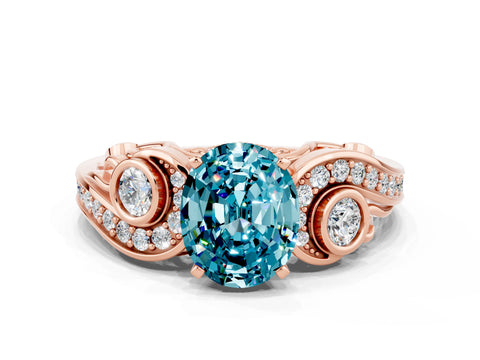 Rose gold Oval Cut Blue Topaz Solitaire Ring with Milgrain Pavé Band and Four-Prong Setting_24