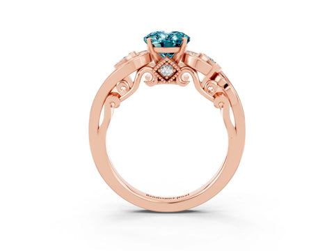 Rose gold Oval Cut Blue Topaz Solitaire Ring with Milgrain Pavé Band and Four-Prong Setting_27