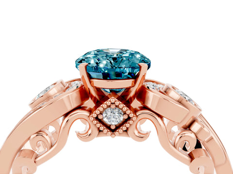 Rose gold Oval Cut Blue Topaz Solitaire Ring with Milgrain Pavé Band and Four-Prong Setting_28