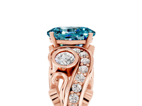 Rose gold Oval Cut Blue Topaz Solitaire Ring with Milgrain Pavé Band and Four-Prong Setting_29