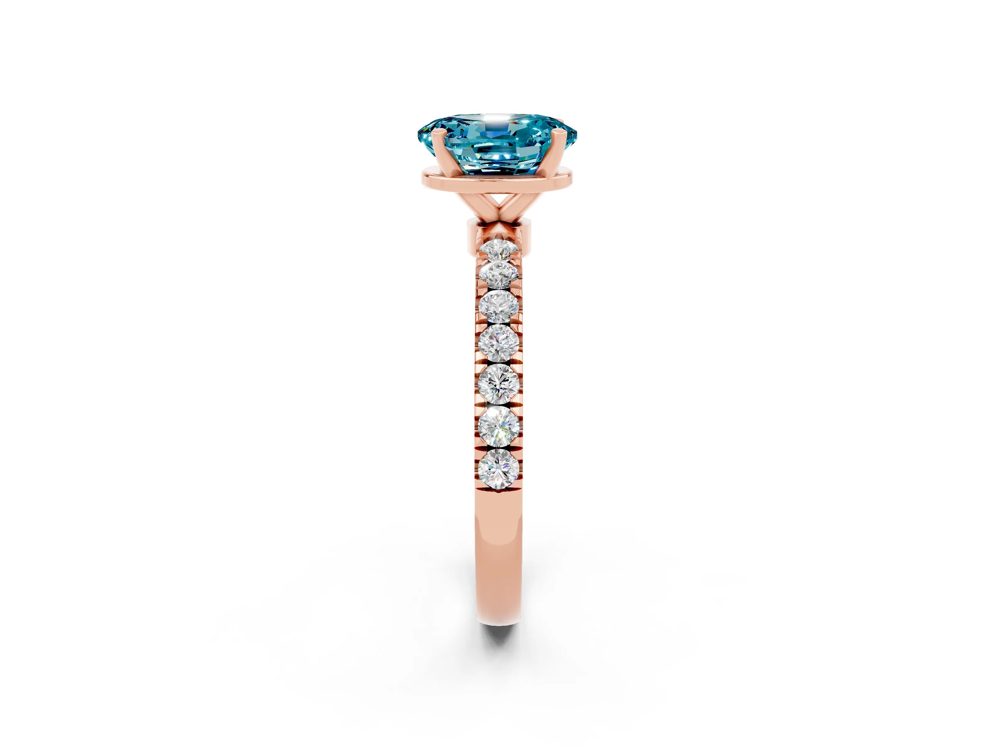 Rose gold Oval Cut Blue Topaz Solitaire Ring with Pavé Accents and Four-Prong Setting_2