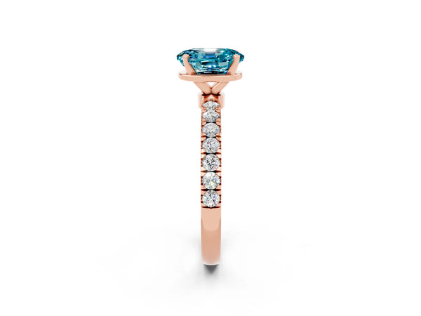 Rose gold Oval Cut Blue Topaz Solitaire Ring with Pavé Accents and Four-Prong Setting