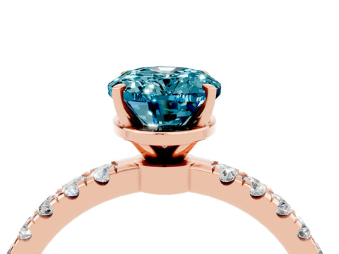 Rose gold Oval Cut Blue Topaz Solitaire Ring with Pavé Accents and Four-Prong Setting_4