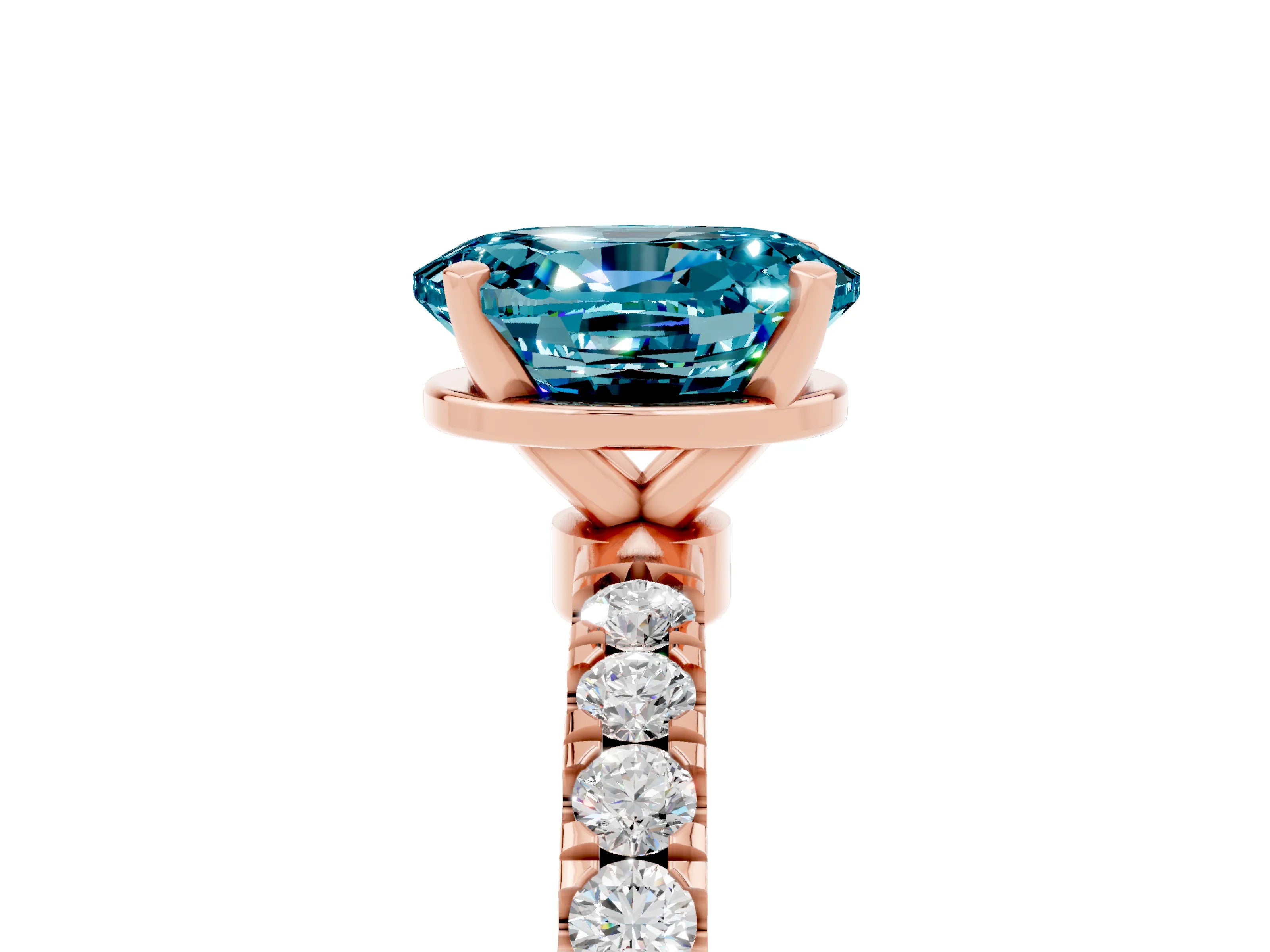 Rose gold Oval Cut Blue Topaz Solitaire Ring with Pavé Accents and Four-Prong Setting_5