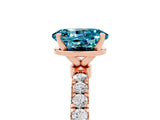 Rose gold Oval Cut Blue Topaz Solitaire Ring with Pavé Accents and Four-Prong Setting_5