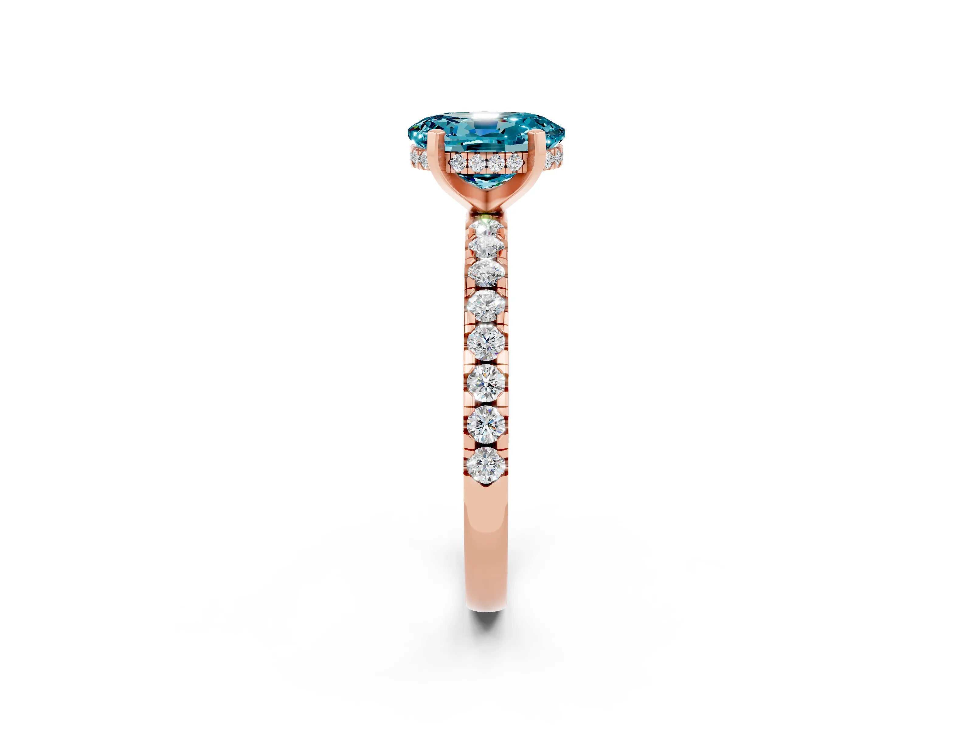 Rose gold Oval Cut Blue Topaz Solitaire Ring with Pavé Band and Four-Prong Setting_38