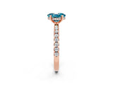 Rose gold Oval Cut Blue Topaz Solitaire Ring with Pavé Band and Four-Prong Setting_38